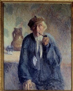 Porträtt av en gammal bonde som röker pipan Målning av Marcel Couchaux (1877-1939) 1900-talets sön. 0,92x0,73 m Rouen, Musee des Beaux Arts Observera! Användning av detta verk kan vara föremål för en begäran om tillstånd från tredje part eller ytterligare  av Marcel Couchaux