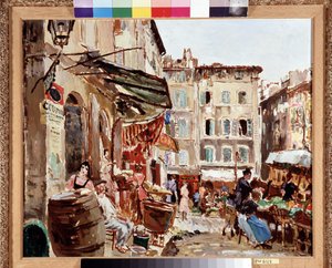 Lenche-torget i Marseille Målning av Marcel Leprin (1891-1933) Mått 50x61 cm Obligatoriskt omnämnande: Samlingsstiftelsens hälsningar från Provence, Marseille