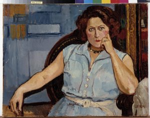 Porträtt av sittande kvinna Målning av Marcel Leprin (1891-1933) 1900-talet Obligatoriskt omnämnande: Samlingsstiftelsens hälsningar från Provence, Marseille