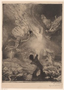 Flamma i form av en kvinna, omgiven av män med vingar som brinner och kraschar femme flamme Girl of pleasure (serietitel) Fille de Joie (serietitel på objekt) av Marcel Roux (signed by artist)