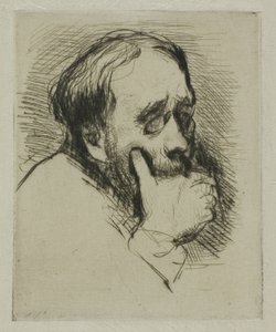 Porträtt av Degas, med handen över munnen av Marcellin Gilbert Desboutin