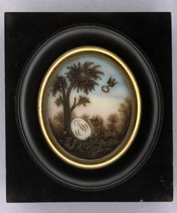 Plakett, ca 1880 (akvarell & hårarbete på glas, förgylld, trä och glas) av Marcellin Marcellin