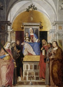 Madonna och barn med den heliga Katarina, Franciskus av Assisi, Johannes Döparen, Johannes evangelisten, Antonius av Padua och Maria Magdalena