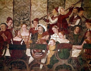 Kungen av Danmark Christian I vid en bankett med Bartolomeo Colleoni som värd. Detalj av inbjudningar (fresk, ca 1480)