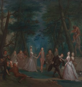 Scen i en park, med figurer från Commedia dell