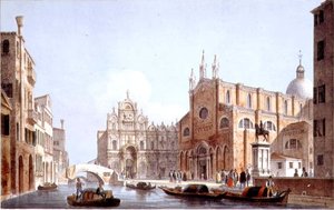 SS-kyrkan. Giovanni och Paolo och S. Marco, Venedig, graverad av Brizeghel (litho) av Marco (after) Moro