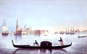 Venetiansk gondol, graverad av Brizeghel (litografi) av Marco (after) Moro
