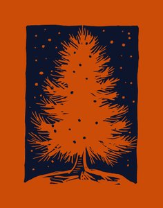 Röd julgran, 2023 (linoleum på papper) av Marco Campedelli