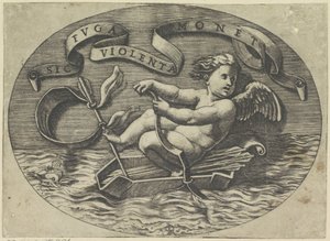 Amor flyr till sjöss Sic ruga violenta monet (titel på objekt) av Marco Dente
