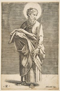 Saint Paul tittar till höger och håller ett svärd och en bok, ca. 1515-27.