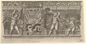 Mirror of Roman Magnificence: Basrelief med tre amoriner, 1519. av Marco Dente