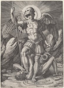 Sankt Mikael av Marco Dente after Raphael