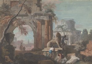 Capriccio med romerska ruiner, ca. 1700-1730.