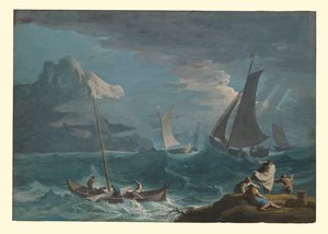 Fiskebåtar i storm av Marco Ricci
