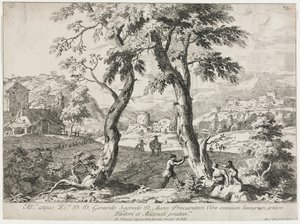 Vy över en by med figurer i förgrunden, 1723. av Marco Ricci