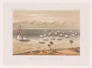 Kungen av Nossi-Faly lämnade sin fars begravning Le départ du Roi de Nossi-Faly au tombeau de son père en société des Voyageurs (...) (titel på objektet) François P.L.s resa Pollen till Madagaskar (serietitel) F.P.L. Pollen R. s av Marcus Jacob Goedkind