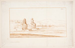 Illustration till "Teckningar av några ruiner och kolossala statyer vid Thebe i Egypten med en redogörelse för berömmelsen i ett brev till Royal Society", London 1741