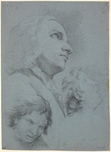 Studietidning med tre huvuden. Studie för "The Miracle of San Giuseppe Calasanz" av Marcus Tuscher