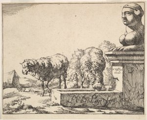 Får, från en uppsättning av 16 tallrikar, 1664. av Marcus de Bye