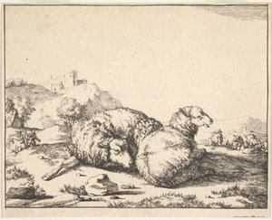 Får, från en uppsättning av 16 tallrikar, 1664. av Marcus de Bye