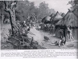 Caesars attack mot Verulamium, illustration från "Hutchinson