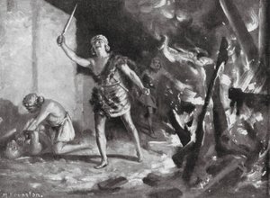 Elamiter bränner och plundrar en babylonisk by (lito)