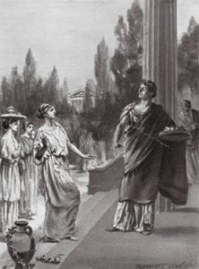 Hipparchus förolämpar Harmodius syster (litografi) av Margaret (after) Dovaston