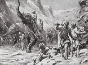 Mahmud av Ghaznis första framgång, 1000 e.Kr (litografi) av Margaret (after) Dovaston