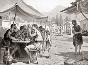 En av den spartanske reformatorn Lycurgus lagar var att ingen fick äta sina måltider hemma eller i enrum, ur Hutchinson