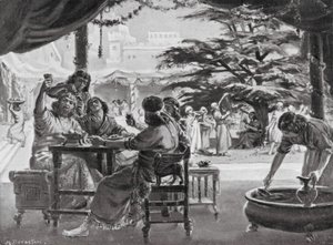 Glädje i Babylon över Esarhaddons återuppbyggnad av staden (litografi)