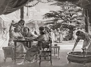 Glädje i Babylon vid Esarhaddons återuppbyggnad av staden, från Hutchinsons History of the Nations, pub.1915 av Margaret (after) Dovaston