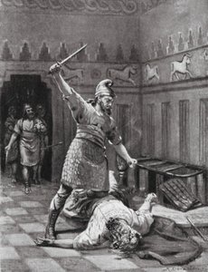 Mordet på Tukulti-Ninib I (litografi) av Margaret (after) Dovaston