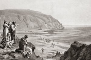Feniciernas ankomst till Medelhavets östra stränder, ca 1500 f.Kr., ur Hutchinson