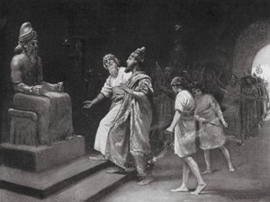 Tukulti-Ninib I i Marduks tempel (litografi) av Margaret (after) Dovaston