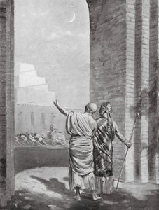 Ur-Engur inspekterar mån- och gudatemplet under uppförande (litografi) av Margaret (after) Dovaston