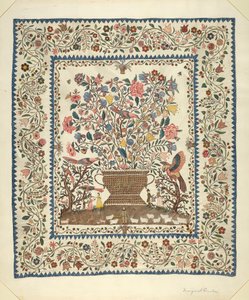 Applikation och broderat täcke av Margaret Concha
