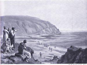 Ankomst av grundarna av Fenicien (litografi) av Margaret Dovaston