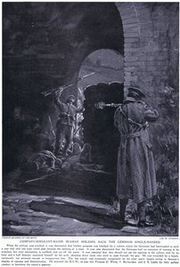 Kompanisergeant Major Seaman vann ett DCM för att med en hand ha hållit tillbaka en tysk attack i februari 1915 (litografi) av Margaret Dovaston