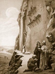 Darius övervakar sin inskription vid Behistun, illustration från "Hutchinson