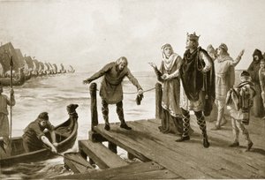 Edgar the Peaceable håller en marinrevy, illustration från "Hutchinson