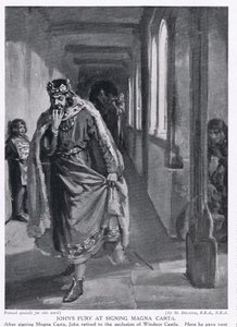 Johns raseri vid undertecknandet av Magna Carta AD1215 av Margaret Dovaston
