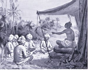Kulottunga Chola instruerar sina lantmätare 1086 AD (litografi) av Margaret Dovaston