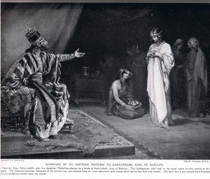 Bröllop mellan assyrisk prinsessa och Kara-Indash, Babylons kung, illustration från "Hutchinson