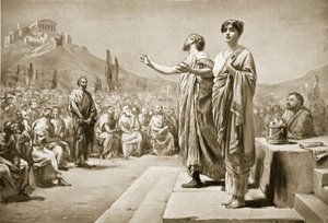 Perikles vädjar om Aspasia, illustration från "Hutchinson