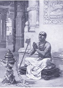 Ramanuja begrundar sin filosofi om den ende personlige Guden 1100 e.Kr (litografi)