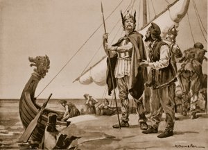 Rurik reser till slavernas land, 862 (litografi) av Margaret Dovaston