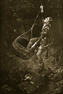 Earlen av Kildare flyr från en grop, ca 1548, illustration från "Hutchinson