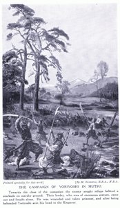 Yoriyoshis fälttåg i Mutsu (litografi) av Margaret Dovaston