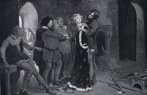 Den sköna jungfrun från Kent kysst av rebeller AD1381 av Margaret Dovaston