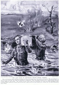 Den sista etappen i löjtnant Smyths heroiska resa: Tilldelades Victoriakorset maj 1915 (litografi) av Margaret Dovaston